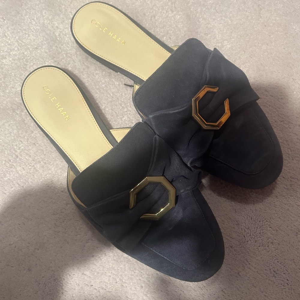 Cole Haan Women's Navy Mules with Gold Accent